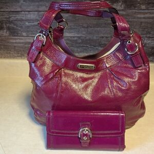 Coach F19708 Beautiful Crimson Plum Leather Hobo Shoulder Bag 2011 Y2K + Wallet